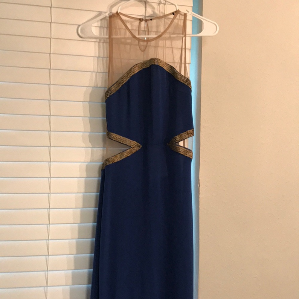 Blue and Gold Sheer Backless Gown
